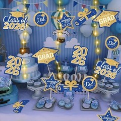 Graduation Decorations Class of 2026-30pcs Blue and Gold Graduation Table Center