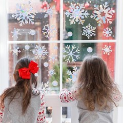 216pcs Christmas Snowflake Window Clings for Glass Windows Iridescent