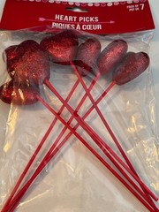 Valentines Day Glitter Heart Picks & Garland Set Red 14 Picks 16 Ft Garland Part