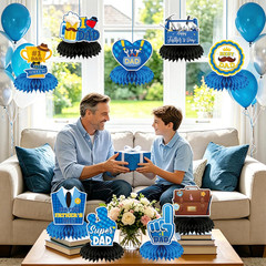 9 Pcs Father’S Day Decorations, Double Sided Happy Fathers Day Honeycomb
