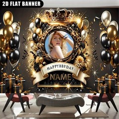 1pc 2D Crown Theme Personalized Custom Birthday Banner Backdrop Indoor❀