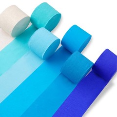 6 PCS Blue White Crepe Paper Streamers 492ft Light Sky Pearl Party Decor