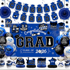 Party Spot！2026 Graduation Party Decorations-Class of 2026 Backdrop,Blue and Bla