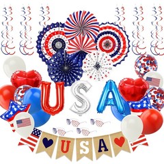 57Pcs 4th of July Patriotic Decorations American Flag Backdrop Hanging Streamers
