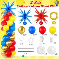 2 Set Red Blue Yellow Balloon Column Stand Kit with 2 Explosion Star Foil Bal…