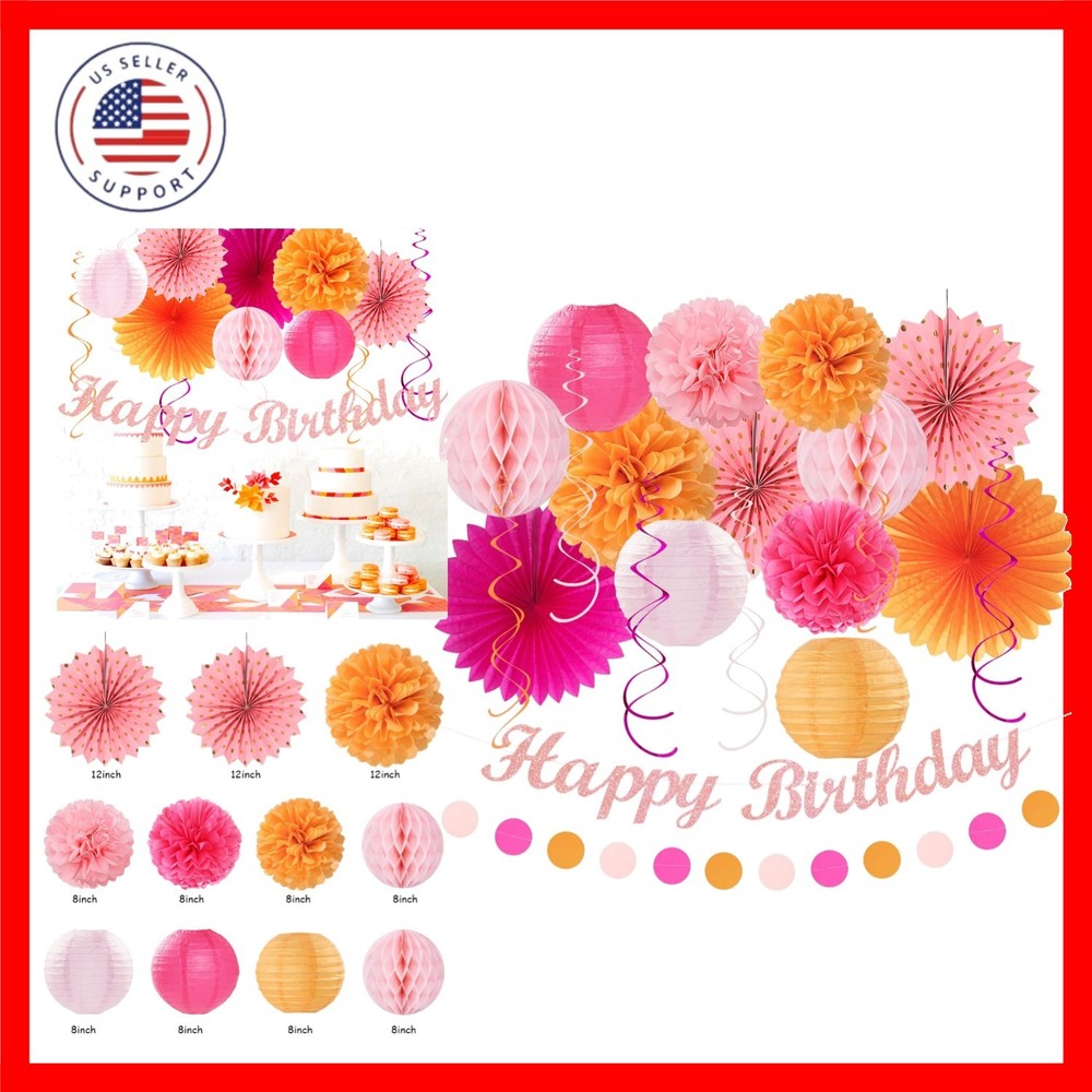 Hot-Pink Orange Fall Birthday Party-Decorations – 21pcs Autumn Women Peach Ha…