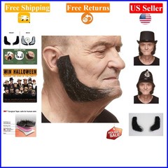 Black L Shaped Fake Mutton Chops Sideburns, Realistic, Reusable, Adult
