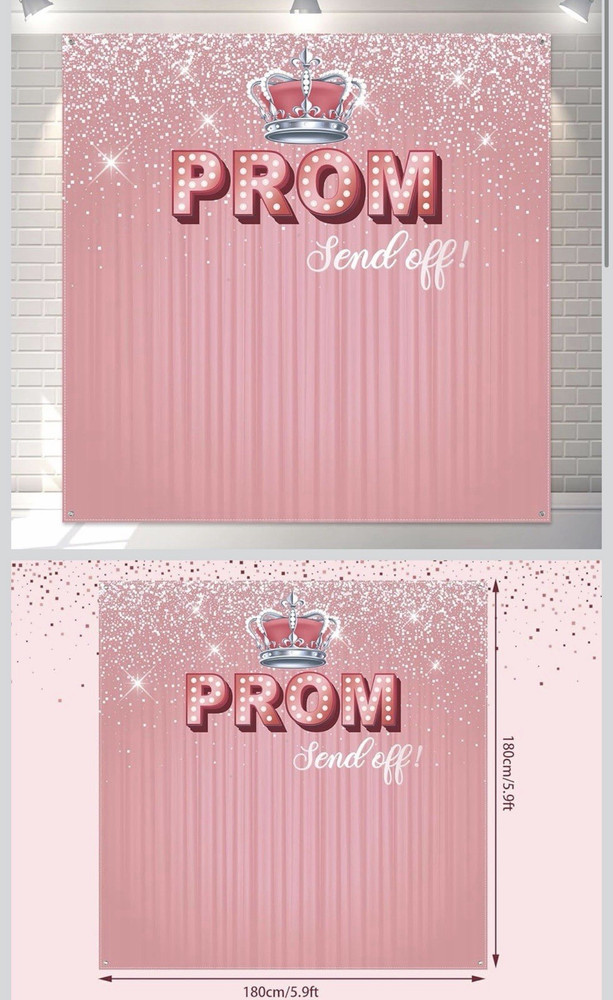 Pink Fabric Prom Party Backdrop Banner w/ assorted pink, white & clear balloons