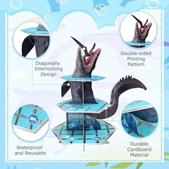 Mosasaurus Cupcake Stand 3 Tier Dinosaur Party Decorations 18.7 Inch Ocean