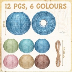 12 Pcs 8″ Burlap Hanging Paper Lanterns – Boho Party Decor for Classroom, Weddin