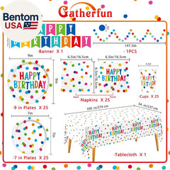 Happy Birthday Decorations: Happy Birthday Party Supplies Set with Birthday Dots