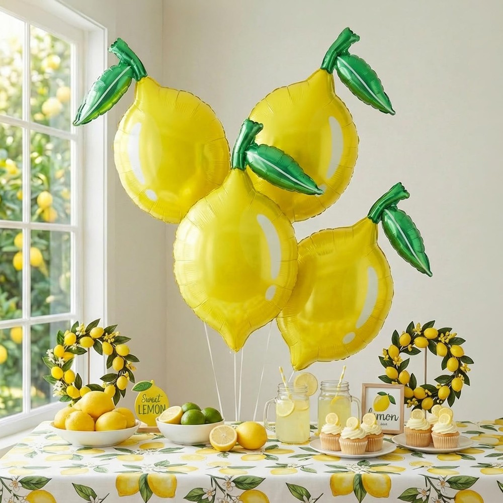 Lemon foil Balloons Summer lemonade with leaves Balloons for Fruit theme birt…