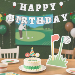 Golf Happy Birthday Banner, Pre-Strung Golf Ball Texture Birthday Party Decorati