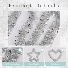 4 Pcs Silver Tinsel Garland Each 5.56 FT Glitter Hanging Metallic Foil Textur…