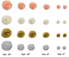 46 Pcs Tissue Paper Pom Poms Tassel Flowers Lanterns Honeycomb Party Decorations