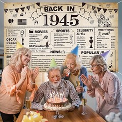 80th Birthday Party Decorations Vintage Back in 1945 Banner 80 Year …
