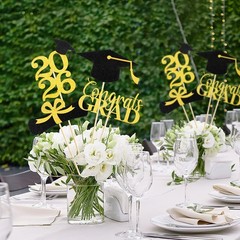 16 Pcs Graduation Decoration 2026 Centerpieces Sticks Gold Black Double Side
