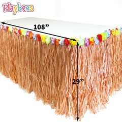 Playbees 4 Pack Luau Grass Table Skirt 9 Feet x 29 Inches Hawaiian Table Skir…