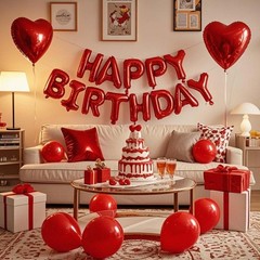 27 Pcs Red Birthday Decorations, 3D Foil Red Happy Birthday Balloon Banner, P…