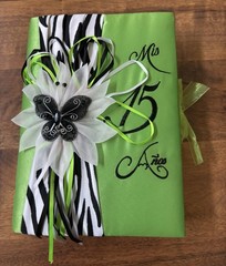 New 3pc Lime Green Zebra Quinceañera Ceremony Set Bible Photo Album Guest Book
