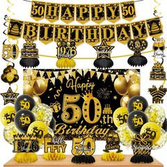 50th Birthday Decorations, Happy Birthday Decorations for Women Men, Black Go…