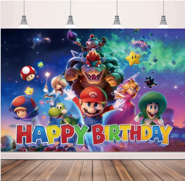 Super Mario Party Backdrop Banner Kids Birthday Party Supplies Decorations