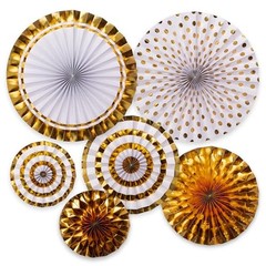 Paper Fan Decorating Kit, 6 Pack Hanging Paper Fans, 8″, 12″ and 18″ Golden Age