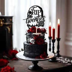 Rip Twenties 30th Birthday Cake Topper Black Glitter Death My 20s Funeral