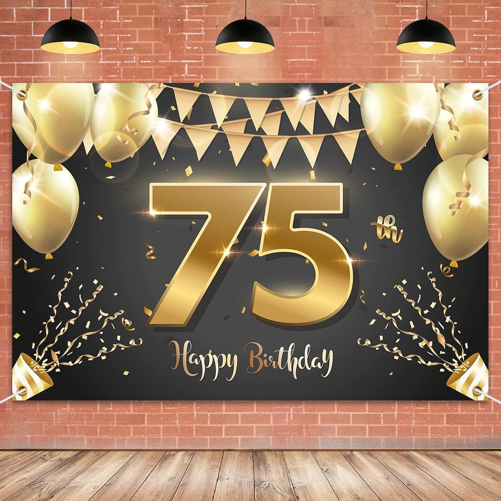 6x4ft Happy 75th Birthday Banner Backdrop – 75 Years Old Birthday Decorations…