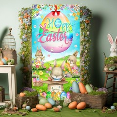 Happy Easter Door Cover Spring Easter Bunny Door Cover Egg Easter Door Banner Pa