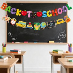 Back to School Banner Decorations Pre-Strung Happy First Day of School Classroom