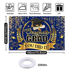 Congrats Grad Banner Class of 2026 Graduation Backdrop Blue and Gold Graduati…