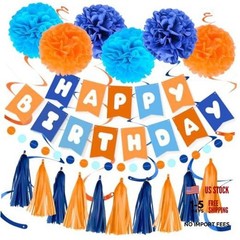 Orange Blue Birthday Decorations Set for Boys Men Women, Happy Birthday Banner
