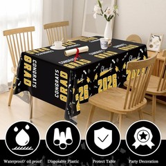 Celebrate Graduation 2026 with 2 Pack Elegant Black & Gold Tablecloth – 54″x108″