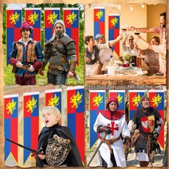 4 Ft Medieval Fantasy Pull-Down Banner with Lion Design Hanging Party Bunting Ba