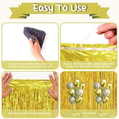 3 Pack 3.3 x 6.6 ft Gold Foil Fringe Backdrop Curtains, Tinsel Streamers Part…