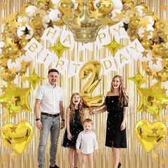 Gold Birthday Decorations Set – 92Pcs Set Gold Banner, Star Garland, Crown, S…