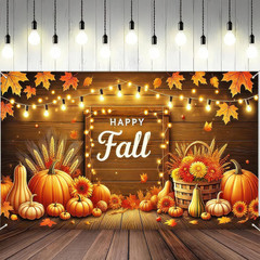 Autumn Happy Fall Banner 71×43″ – Thanksgiving Outdoor Decor with Pumpkins & Lea