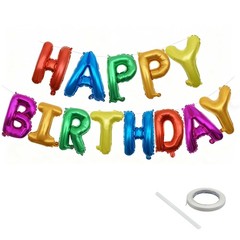 Rainbow Happy Birthday Letters Balloon Banner Kit,Usable Mylar Decorations fo…