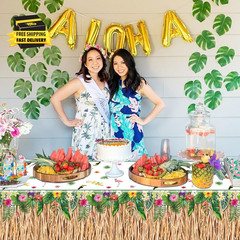 2 Pack Hawaiian Luau Grass Tablecloths, Hawaii Luau Table Skirt Party Decoration
