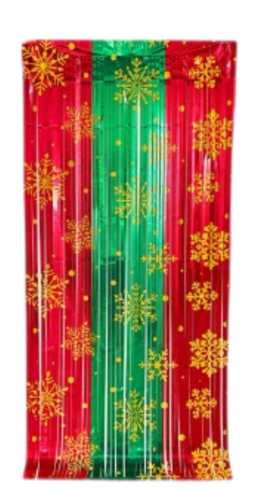 2pcs Christmas Backdrop Curtain Foil Fringe Curtain Santa Snowman Gift 3 x 6 ft