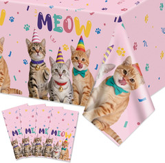 4 Pack Cat Party Tablecloths – 51 X 86 Inch Disposable Plastic Cat-Themed Tablec