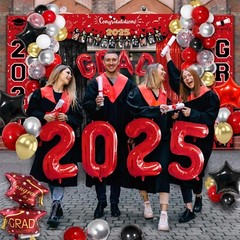 Party Spot！125 PCS Red and Black Graduation Party Decorations 2025 Graduation…