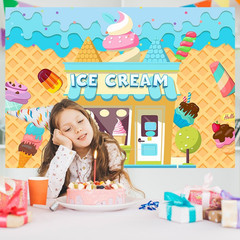 5x3Ft Ice Cream Backdrop Banner Summer Ice Cream Shop Birthday Backdrop for Part