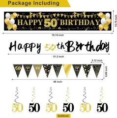 27Pcs 50Th Birthday Decorations for Men,Black Gold 50Th Party Decorations