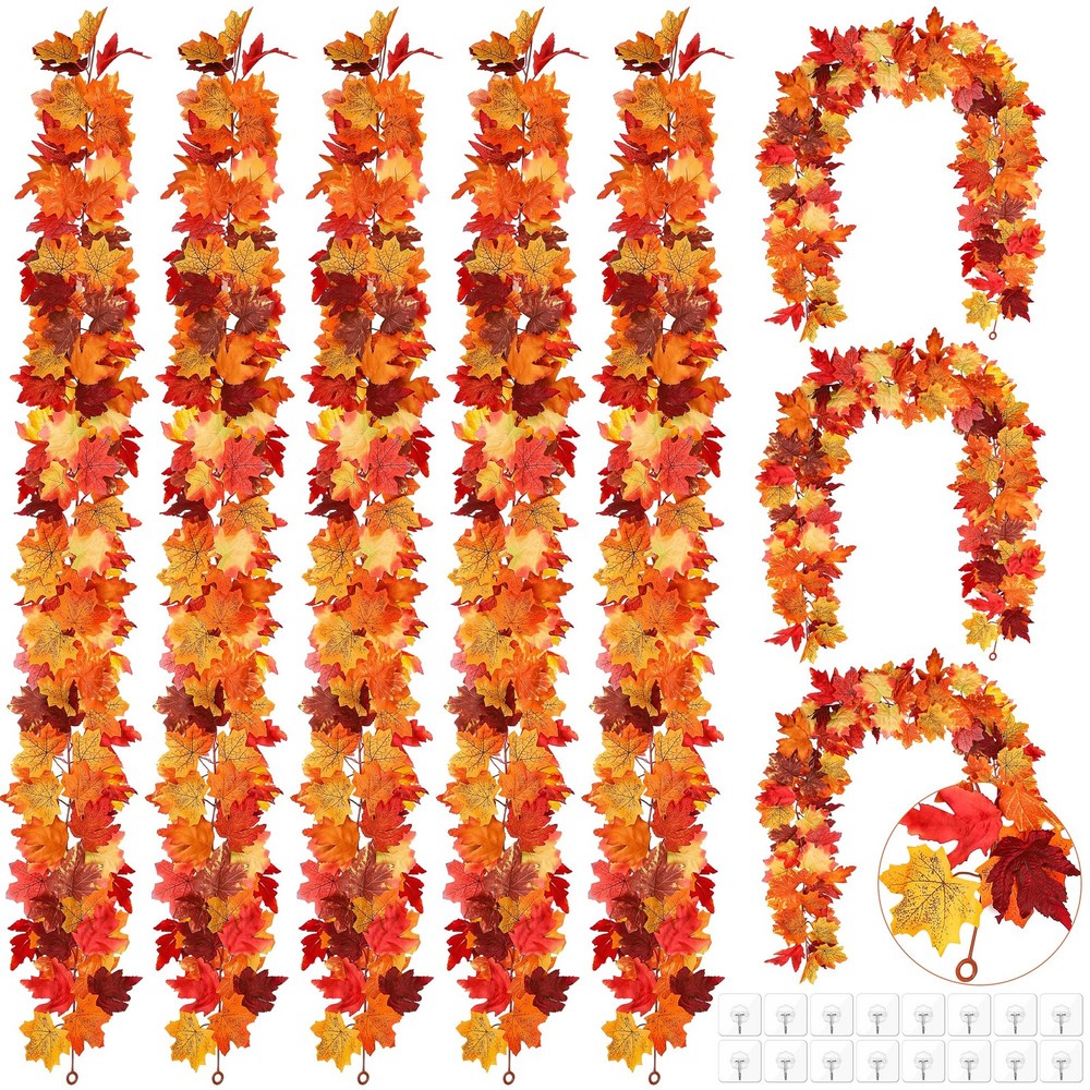 Fovths 8 Pieces Fall Maple Leaves Garland 5.8ft/pc Yellow, Brown, and Red