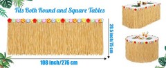 4 Pack Luau Grass Table Skirt, Luau Party Decorations, Natural 108″ x 29.5″