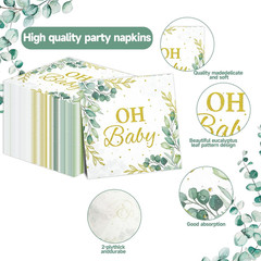 50Pcs Eucalyptus Leaf Oh Baby Napkins Greenery Baby Shower Party Supplies Sage G