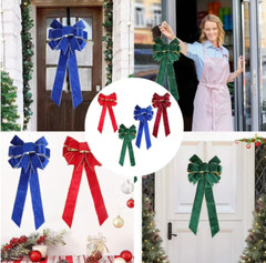 1pc 60CM Christmas Bow Wire Trimmed Flannelette Retro Ribbon Bow-Knot Pendant