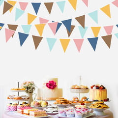 32Ft Boho Party Decorations Retro Colored Fabric Triangle Banner Flag Pennant Bu